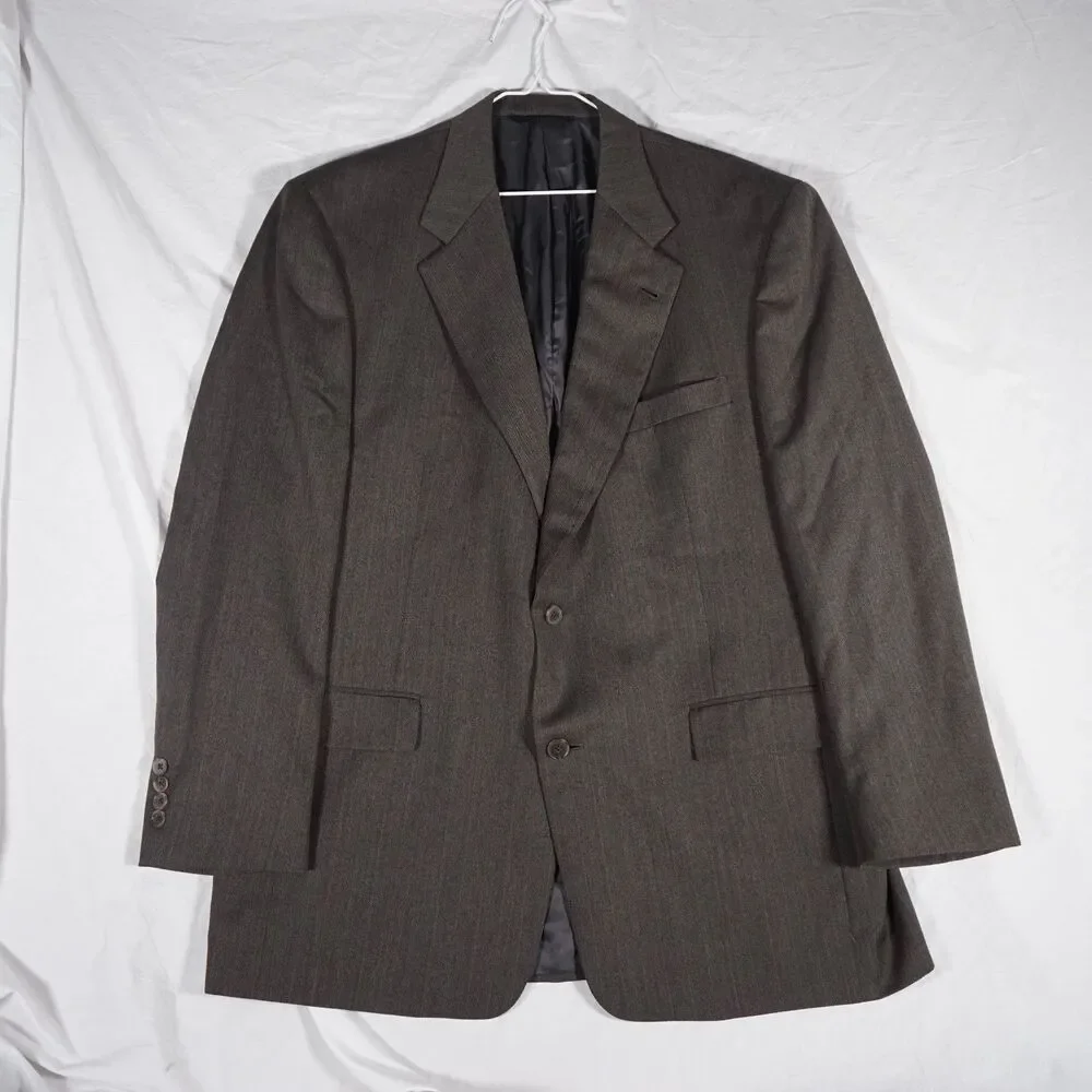 Burberry Brown Pinstripe Herringbone Blazer 44R  See Photos